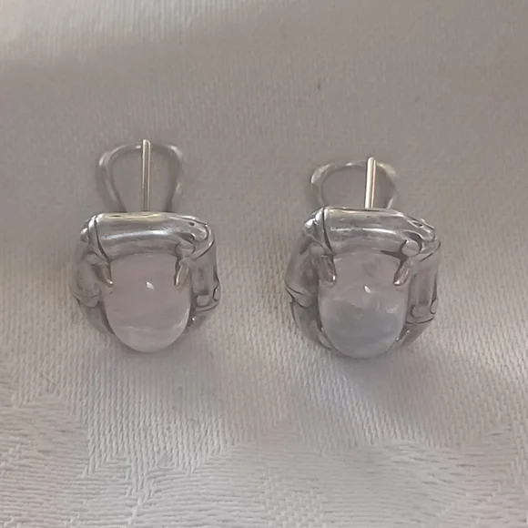 John Hardy Bamboo Rose Quartz Earrings, SS & 18k Gold - Picture 4 of 10